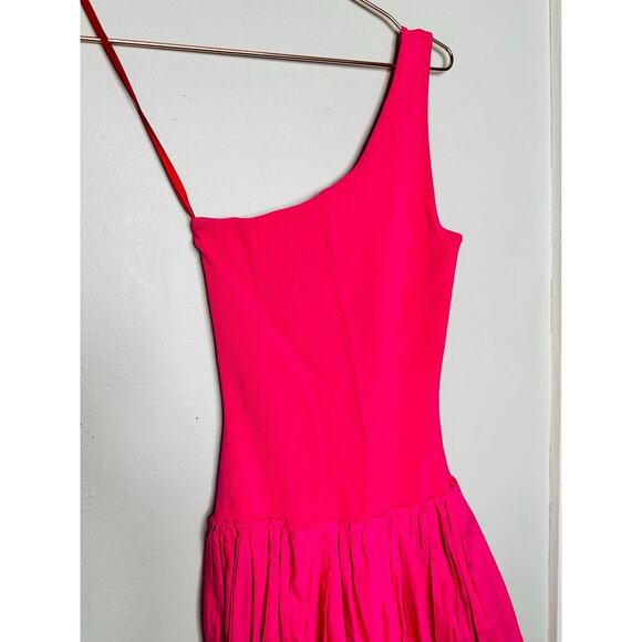 DEREK LAM COLLECTIVE Pink One-Shoulder Drop Waist Bubble Hemline Dress Size XS - Picture 5 of 14